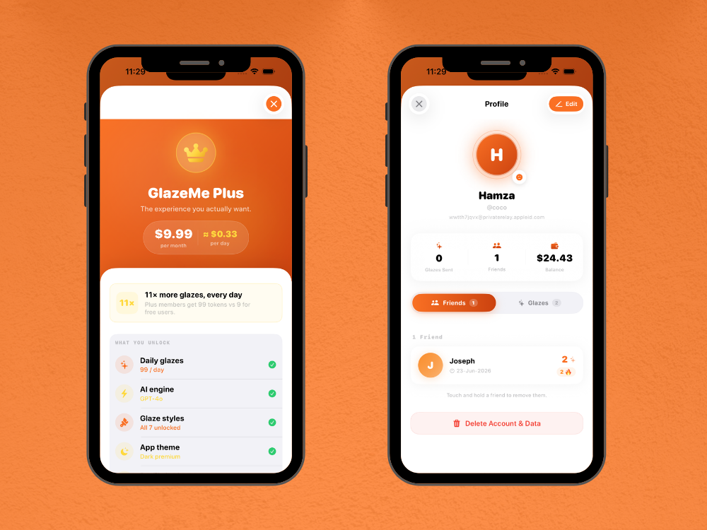 GlazeMe screen